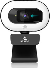 Load image into Gallery viewer, NexiGo StreamCam N930E with Software, 1080P Webcam with Ring Light and Privacy Cover, Auto-Focus, Plug and Play, Web Camera for Online Learning, Zoom Meeting Skype Teams, PC Mac Laptop Desktop