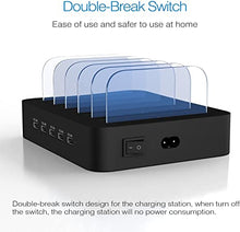 Load image into Gallery viewer, Charging Station for Multiple Devices, MSTJRY USB Charging Station Dock Switch Cell Phone 5 Port Charging Station, Compatible with iPhone iPad Cell Phone Tablets (Black, 5 Short Cables Included)