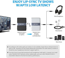 Load image into Gallery viewer, TROND V5.0 Bluetooth Transmitter Receiver for TV to Wireless Headphones, 2-in-1 3.5mm Audio Bluetooth Adapter with Volume Control, RCA Plugs, AptX Low Latency, Dual Link Pairs 2 Devices Simultaneously
