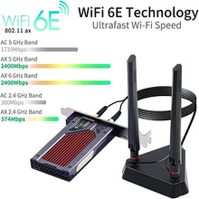Load image into Gallery viewer, fenvi AX210 AX210NGW WiFi 6E PCI-E Wifi Card BT5.2 802.11ax Desktop Adapter MU-MIMO 2.4GHz 5GHz 6GHz Extended to 5400Mbps OFDMA Miracast vPro for gaming(Only wifi 6E router antennas support 6Ghz Band)
