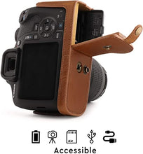 Load image into Gallery viewer, MegaGear MG1609 Ever Ready Leather Camera Case compatible with Canon EOS Rebel T7 (18-55mm), 2000D (18-55mm) - Light Brown