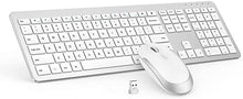 Load image into Gallery viewer, Wireless Keyboard and Mouse Combo - Full Size Slim Thin Wireless Keyboard Mouse with Numeric Keypad with On/Off Switch on Both Keyboard and Mouse - White & Silver