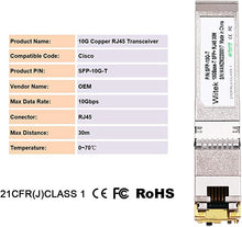 Load image into Gallery viewer, Wiitek SFP+ to RJ45 Copper Modules, 10GBase-T Transceiver Compatible for Cisco SFP-10G-T-S, Ubiquiti, D-Link, Supermicro, Netgear, Mikrotik, Unifi (Cat 6a/7, 30-Meter)
