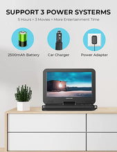 Load image into Gallery viewer, DBPOWER 12" Portable DVD Player with 5-Hour Rechargeable Battery, 10" Swivel Display Screen and SD/ USB Port, with 1.8m Car Charger, Power Adaptor and Car Headrest Mount, Region Free (Black)