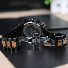Load image into Gallery viewer, BOBO BIRD Wooden Mens Watches Stylish Wood & Stainless Steel Combined Chronograph Military Quartz Casual Wristwatches