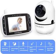 Load image into Gallery viewer, HelloBaby Video Baby Monitor with Remote Camera Pan-Tilt-Zoom, 3.2'' Color LCD Screen, Infrared Night Vision, Temperature Display, Lullaby, Two Way Audio