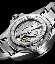 Load image into Gallery viewer, LOREO Mens Silver Stainless Steel Sapphire Glass Black Rotating Bezel Men's Automatic Watch