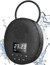Load image into Gallery viewer, Shower Radio Speaker with Bluetooth 5.0, AGPTEK Waterproof Wireless Bathroom FM with Suction Cup 12H Long Playback Time, Lanyard, LCD Screen Display, Handsfree Calling, Storage Card Playback Black