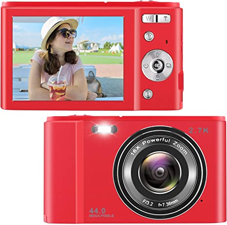 Digital Camera, Kids Camera with 32GB Card FHD 1080P 44MP Vlogging Camera  with LCD Screen 16X Zoom Compact Portable Mini Rechargeable Camera Gifts  for