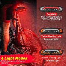 Load image into Gallery viewer, Onvian Smart Bike Tail Light with Turn Signals, Bike Horn Bike Alarm with Remote, Rechargeable Rear Bike Light, Waterproof Auto ON/Off Bicycle Lights Bike Turn Signals Brake Light