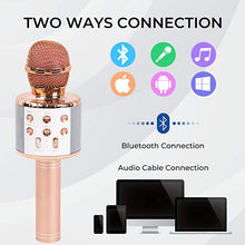 Load image into Gallery viewer, JMFinger Karaoke Microphone for Kids and Adults, Wireless Portable Handheld Bluetooth Microphone with LED Lights - Best Gifts (Rose Gold)