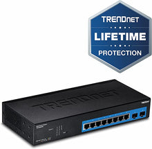 Load image into Gallery viewer, TRENDnet 10-Port Gigabit Web Smart Switch, 20 Gbps Switching Capacity, 8 x RJ-45 Ports, 2 x SFP, Slots, VLAN, QoS, LACP, IPv6 Support, Fanless, Rack Mountable, Lifetime Protection, TEG-082WS Black