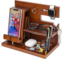 Load image into Gallery viewer, awofer Wood Phone Docking Station Nightstand Organizer for Men - Key Holder Wallet Stand iWatch Organizer Ring Hanging - Gadgets Gifts for Husband Boyfriend Dad Son Birthday Anniversary Fathers Day