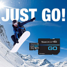 Load image into Gallery viewer, TEAMGROUP GO Card 512GB Micro SDXC UHS-I U3 V30 4K for GoPro & Action Cameras High Speed Flash Memory Card with Adapter for Outdoor, Sports, 4K Shooting TGUSDX512GU303