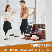 Load image into Gallery viewer, TESLYAR Wood Phone Docking Station Ash Key Holder Wallet Stand Watch Organizer Men Husband Wife Anniversary Dad Birthday Nightstand Purse Father Graduation Male Idea Gadgets (Beige)