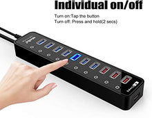 Load image into Gallery viewer, Powered USB 3.0 Hub, Atolla USB 3.0 Data Hub 11 Ports - 7 USB 3.0 Data Ports + 4 Smart Charging Port with Individual On/Off Switches and 12V/4A Power Adapter USB Hub 3.0 Splitter