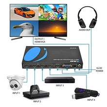 Load image into Gallery viewer, Quad Multi HDMI Viewer 4 in 1 Out by OREI HDMI Switcher 4 Ports Seamless Switcher and IR Remote Support 1080P for PS4/PC/DVD/Security Camera, HDMI Switch VGA Output - HD-401MV