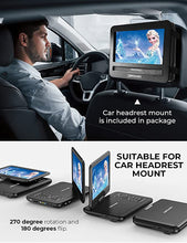 Load image into Gallery viewer, DBPOWER 12" Portable DVD Player with 5-Hour Rechargeable Battery, 10" Swivel Display Screen and SD/ USB Port, with 1.8m Car Charger, Power Adaptor and Car Headrest Mount, Region Free (Black)