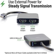 Load image into Gallery viewer, C2G Mini Display Port to HDMI Monitor Splitter, 4K, 2 Port, USB Powered, MST, Not Compatible with Mac OS, Cables to Go 54292, Black