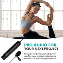 Load image into Gallery viewer, Movo LV4-O Phantom Power Omnidirectional XLR Lavalier Microphone with Metal Lapel Mic Clip and Windscreen - Great External Lav Mic for Filming, Podcast, Livestream, Interviews, or YouTube Recording