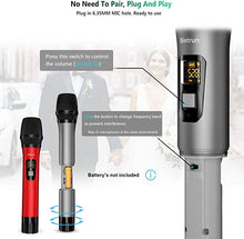 Load image into Gallery viewer, Bietrun Wireless Microphone, 160 ft Range, UHF Metal Dual Handheld Dynamic Mic Karaoke System with Rechargeable Receiver, 1/4‘’?1/8‘’Output, for Amplifier, PA System, Party Singing, Karaoke, Church