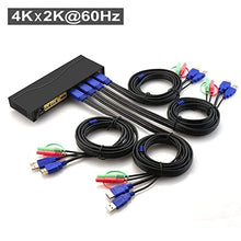 Load image into Gallery viewer, CKLau KVM Switch HDMI 4 Port with USB Hub, Audio and 4 KVM Cables, 4 Port HDMI KVM Switch Support 4K@60Hz 4:4:4, EDID Support Wireless Keyboard Mouse