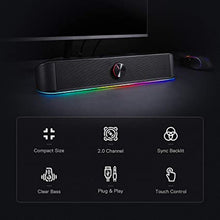 Load image into Gallery viewer, Redragon GS560 Adiemus RGB Desktop Soundbar, 2.0 Channel Computer Speaker with Dynamic Lighting Bar Audio-Light Sync/Display, Touch-Control Backlit with Volume Knob, USB Powered w/ 3.5mm Cable