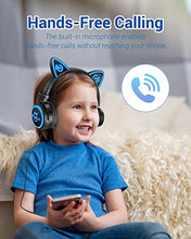 Load image into Gallery viewer, MindKoo Cat Ear Bluetooth Headphones with Microphone, LED Light Up Over Ear Headphones, Volume Control and Foldable Headset for Tablet/PC/iPad/Cell Phones, Gift for Kids Boys & Girls