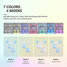 Load image into Gallery viewer, MindKoo Bluetooth Headphones, Over-Ear Wireless Headphones, Cat Ear Headphones with 7 Colors LED Light, Foldable, Built-in Microphone and Volume Control for PC/Cell Phones/Kids/Teen/Boys/Girls/Adults