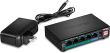 Load image into Gallery viewer, TRENDnet 5-Port Gigabit Long Range PoE+ Switch, TPE-LG50, 4 x PoE+ Ports, 1 x Gigabit Port, Camera DIP Switch extends PoE+ 200m (656 ft.), Lifetime Protection Black