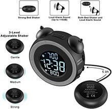 Load image into Gallery viewer, USCCE Loud Dual Alarm Clock with Bed Shaker - 0-100% Dimmer, Vibrating Alarm Clock for Heavy Sleepers or Hearing Impaired, Easy to Set, USB Charging Port, Snooze, Battery Backup