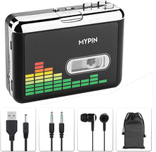 Load image into Gallery viewer, USB Cassette to MP3 Converter, Portable Walkman Cassette Audio Music Player Tape-to-MP3 Converter with Earphones, Volume Control, No PC Required (Black)