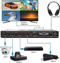 Load image into Gallery viewer, Orei Quad Multi HDMI Viewer 4 in 1 Out HDMI Switcher 4 Ports Seamless Switcher and IR Remote Support 4K @ 30Hz 1080P for PS4/PC/DVD/Security Camera, HDMI Switch VGA Output - HDS-401MV