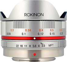 Load image into Gallery viewer, Rokinon FE75MFT-S 7.5mm F3.5 UMC Fisheye Lens for Micro Four Thirds (Olympus PEN and Panasonic),Silver