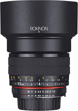 Load image into Gallery viewer, Rokinon AE85M-C 85mm F1.4 Aspherical Lens with Built in AE Chip for Canon DSLR Cameras (Black)