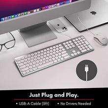 Load image into Gallery viewer, Macally USB Wired Keyboard for Mac - Compatible Apple Keyboard with USB Hub (2X Ports) - Full-Size Mac Keyboard with Number Pad - Plug & Play for MacBook Pro/Air, iMac - Aluminum Frame