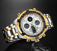 Load image into Gallery viewer, GOLDEN HOUR Luxury Stainless Steel Analog Digital Watches for Men Male Outdoor Sport Waterproof Big Heavy Wristwatch