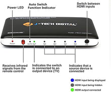 Load image into Gallery viewer, J-Tech Digital 4K@30HZ 4-Port HDMI Switch with PIP, IR, HDCP1.4 Wireless Remote Control, and Auto Switch ON/OFF Functions with Control4 Driver Available
