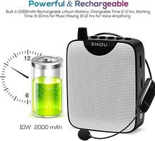 Load image into Gallery viewer, Voice Amplifier, SHIDU Original Wireless Voice Amplifiers 10W Rechargeable Portable Mini PA System Speaker with UHF Wireless Microphone Headset for Teachers, Yoga, Tour Guides, Coaches, Classroom