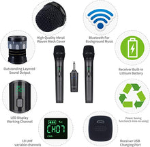 Load image into Gallery viewer, KITHOUSE K380A Wireless Microphone Karaoke Microphone Wireless Mic Dual with Rechargeable Bluetooth Receiver System Set - UHF Handheld Cordless Microphone for Singing Speech Church(Elegant Black)