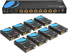 Load image into Gallery viewer, 1x8 HDMI Extender Splitter 4K by OREI Multiple Over Single Cable CAT6/7 4K@60Hz 4:4:4 HDCP 2.2 with IR Remote EDID Management - Up to 115 Ft - Loop Out - Low Latency - Full Support
