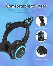 Load image into Gallery viewer, MindKoo Cat Ear Bluetooth Headphones with Microphone, LED Light Up Over Ear Headphones, Volume Control and Foldable Headset for Tablet/PC/iPad/Cell Phones, Gift for Kids Boys & Girls