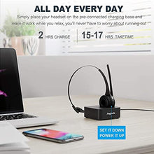 Load image into Gallery viewer, Trucker Bluetooth Headset, Angteela Wireless Headset with Microphone, Wireless Cell Phone Headset with Noise Canceling Mic Charging Base Mute Function for Home Office Call Center Skype