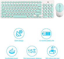 Load image into Gallery viewer, Wireless Keyboard and Mouse Combo, FD iK6630 2.4GHz Cordless Cute Round Key Set Smart Power-Saving Quiet Slim Combo for Laptop, Computer,TV and Mac (Mint Green & White)