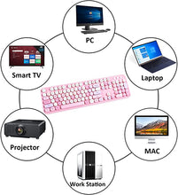 Load image into Gallery viewer, UBOTIE Colorful Computer Wireless Keyboard Mice Combo, Retro Typewriter Flexible Keys Office Full-Sized Keyboard, 2.4GHz Dropout-Free Connection and Optical Mouse (Pink-Colorful)