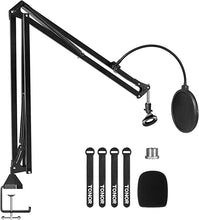 Load image into Gallery viewer, Microphone Stand Extension Arm, TONOR Studio Suspension Scissor Boom Arm with Pop Filter, 3/8" to 5/8" Adapter, Mic Clip, Upgraded Heavy Duty Clamp for Blue Yeti Snowball Ice and Other Mics(T30)