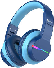 Load image into Gallery viewer, iClever BTH12 Wireless Kids Headphones, Colorful LED Lights Kids Headphones with 74/85/94dB Volume Limited Over Ear, 40H Playtime, Bluetooth 5.0, Built-in Mic for School/Tablet/PC/Airplane, Blue