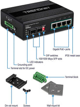 Load image into Gallery viewer, TRENDnet 6-Port Industrial Gigabit PoE+ DIN-Rail Switch, 12-56V, Alarm Relay, 2 Dedicated SFP Slots, IP30 Rated Housing, Lifetime Protection, TI-PG62B