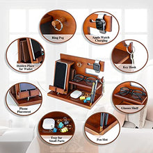 Load image into Gallery viewer, awofer Wood Phone Docking Station Nightstand Organizer for Men - Key Holder Wallet Stand iWatch Organizer Ring Hanging - Gadgets Gifts for Husband Boyfriend Dad Son Birthday Anniversary Fathers Day