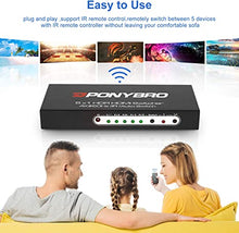 Load image into Gallery viewer, PONYBRO 4K 60Hz HDMI 2.0 Switch with IR Remote 6 Port, Support Auto-Switching,High Speed-18Gbps,4K HDR,HDCP2.2,3D,1080P, HDMI Selector Compatible for PS4,Xbox,Blu-ray Player,Apple TV, Fire TV.